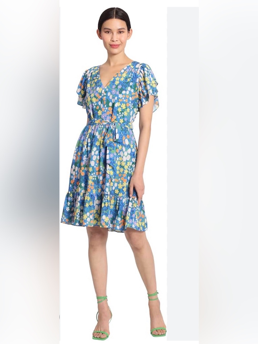 Maggy London Blue Floral Midi Dress (12) PTP 21” L 38”